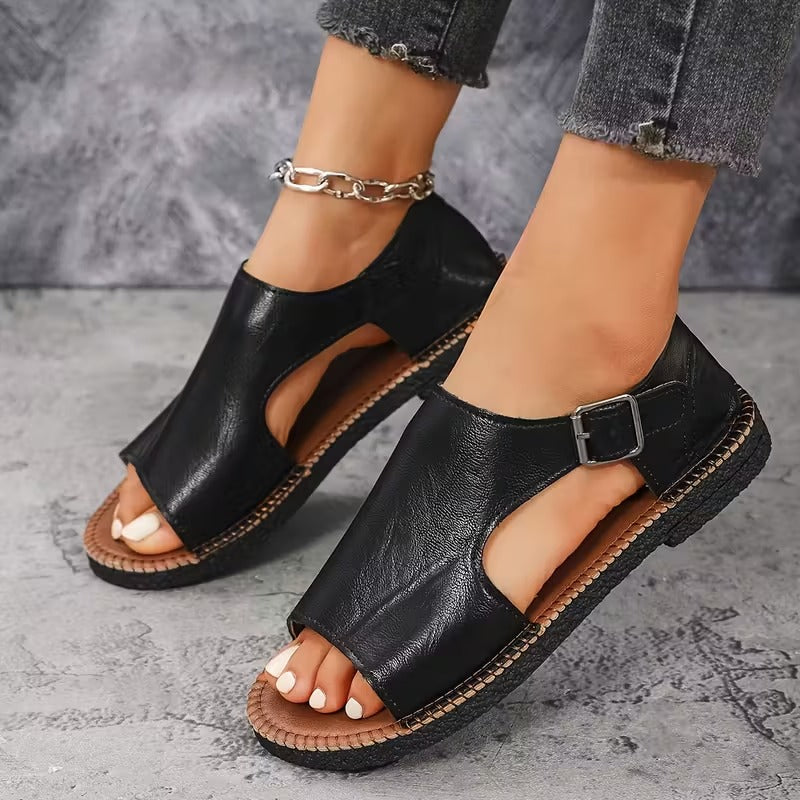 Sandalias Mujer Planas Negras Cómodas y Casual Chic