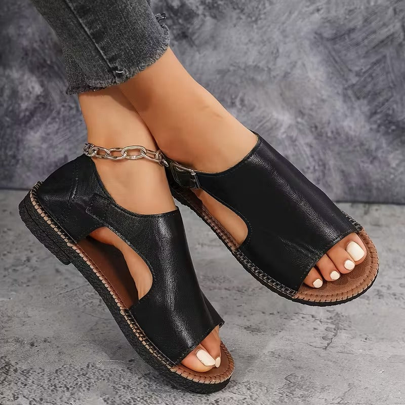 Sandalias Mujer Planas Negras Cómodas y Casual Chic