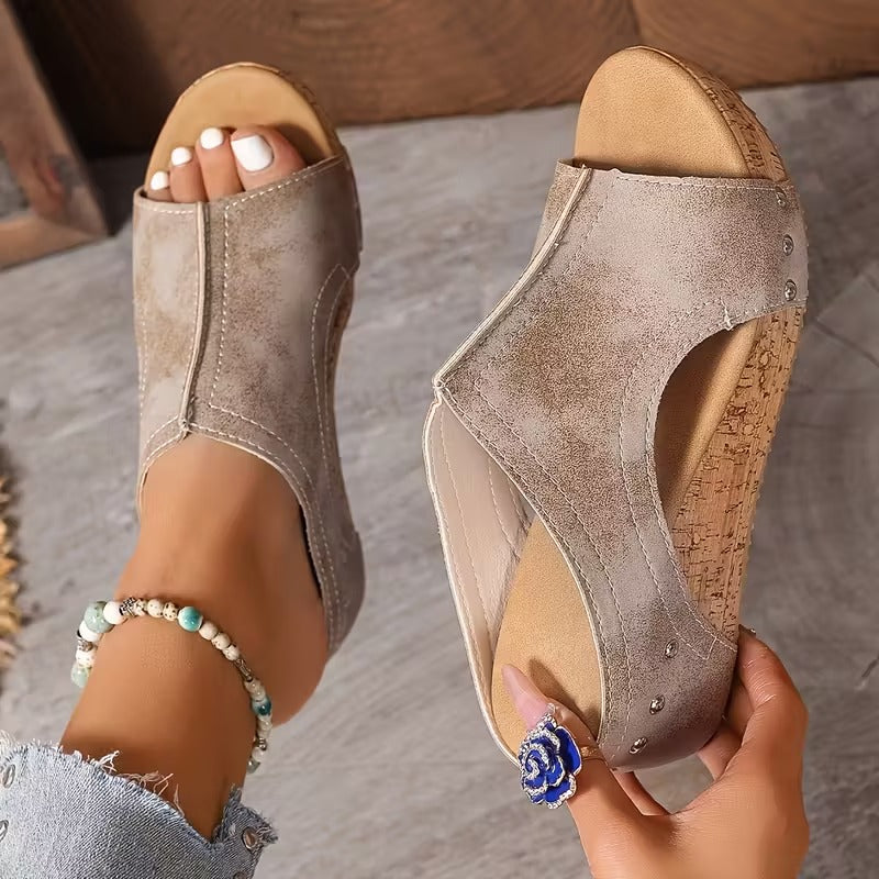 Sandalias Plataforma Mujer Beige Verano Moda