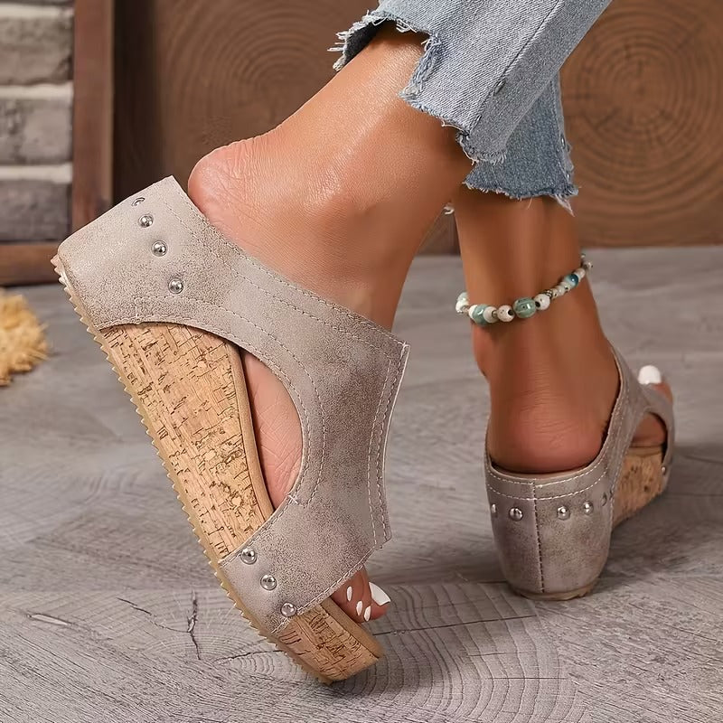 Sandalias Plataforma Mujer Beige Verano Moda