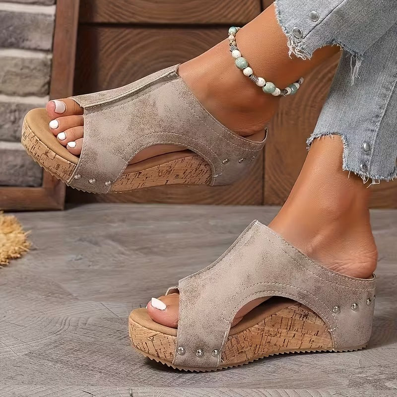 Sandalias Plataforma Mujer Beige Verano Moda