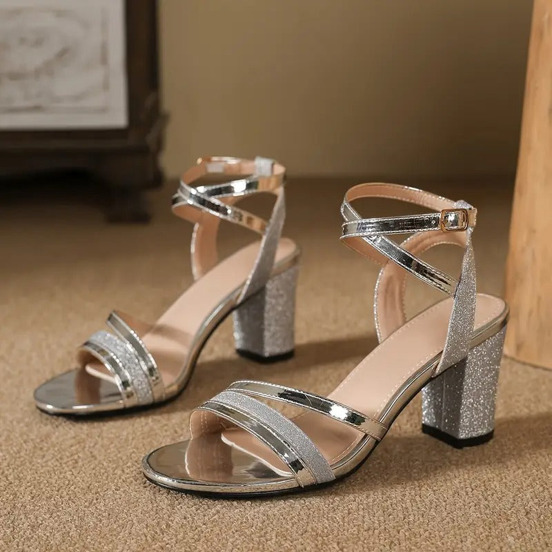 Sandalias Plateadas Mujer Elegantes para Evento Formal
