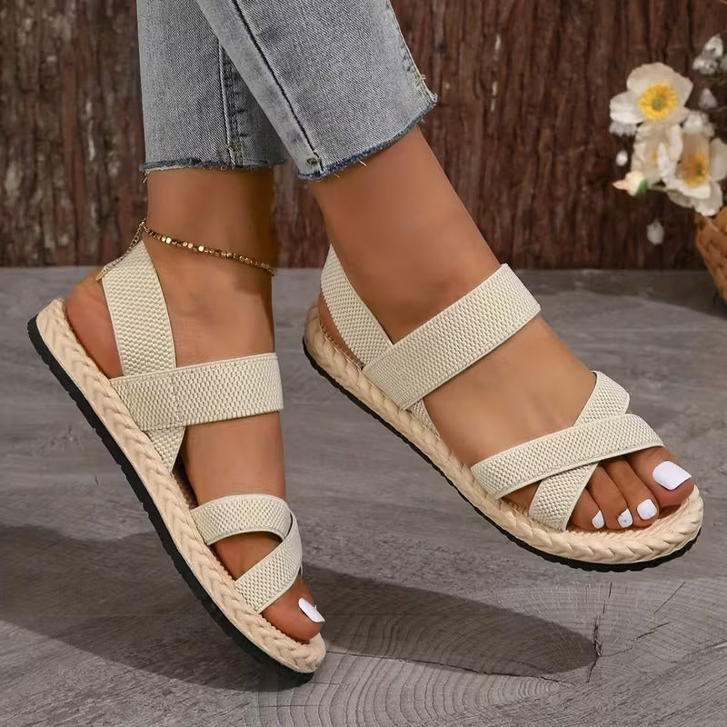 Sandalias Mujer Beige Planas Ligeras y Cómodas