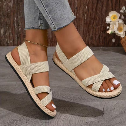 Sandalias Mujer Beige Planas Ligeras y Cómodas