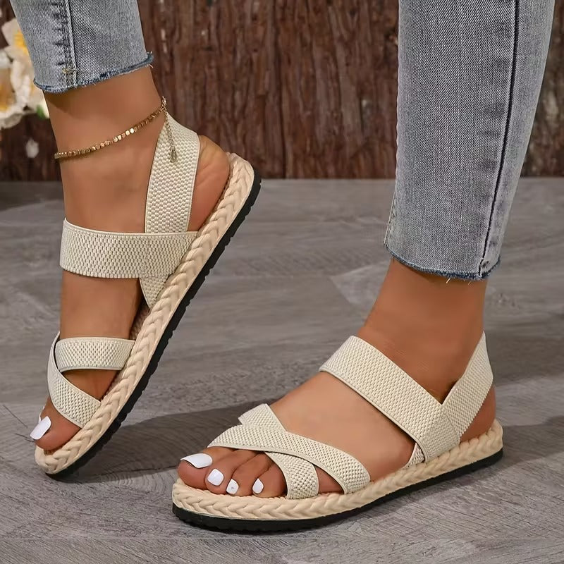 Sandalias Mujer Beige Planas Ligeras y Cómodas