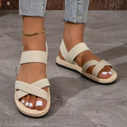 Sandalias Mujer Beige Planas Ligeras y Cómodas