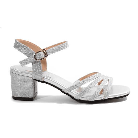 Sandalias Mujer Plateadas de Fiesta con Brillo